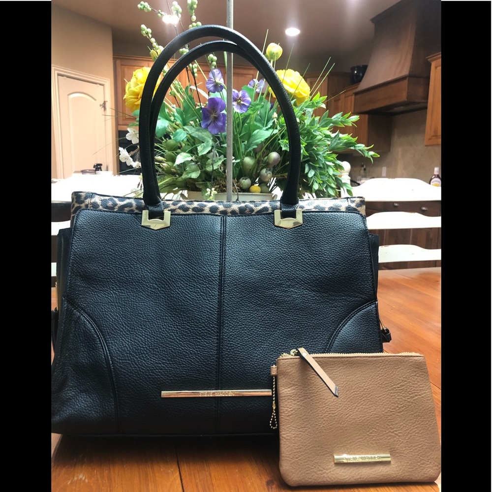 Steve Madden leopard trim purse & make-up bag